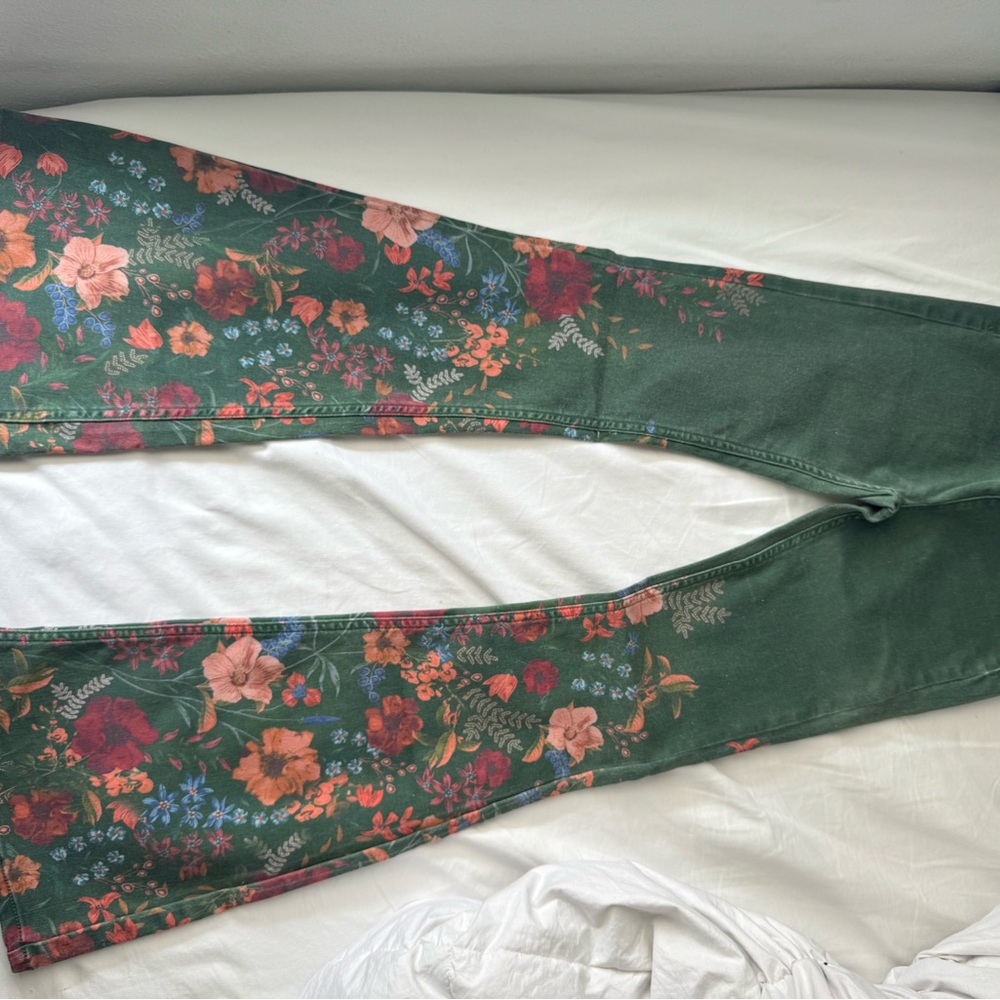 Free People Floral Green Flare Jeans